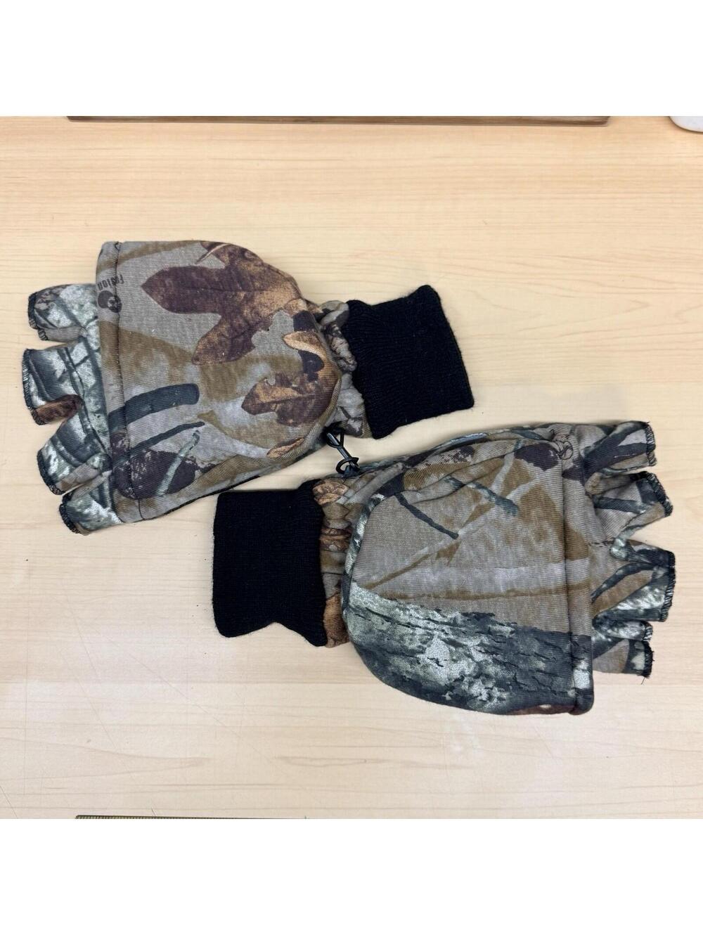 Vintage Camo Flip Top Hunting Fishing Gloves Fingerless Mitten Adult Pair